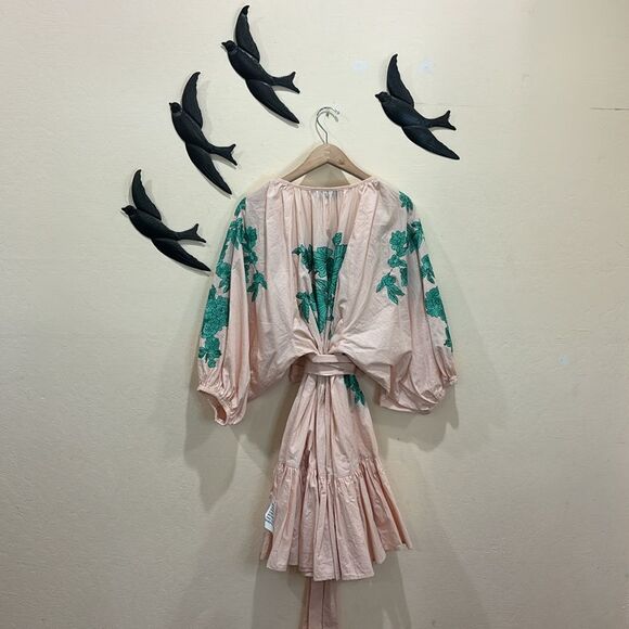 NEW!  ASOS EDITION Embroidered Wrap Mini Dress Tiered Hem ~ Candy Pink ~ 10 - Picture 2 of 10